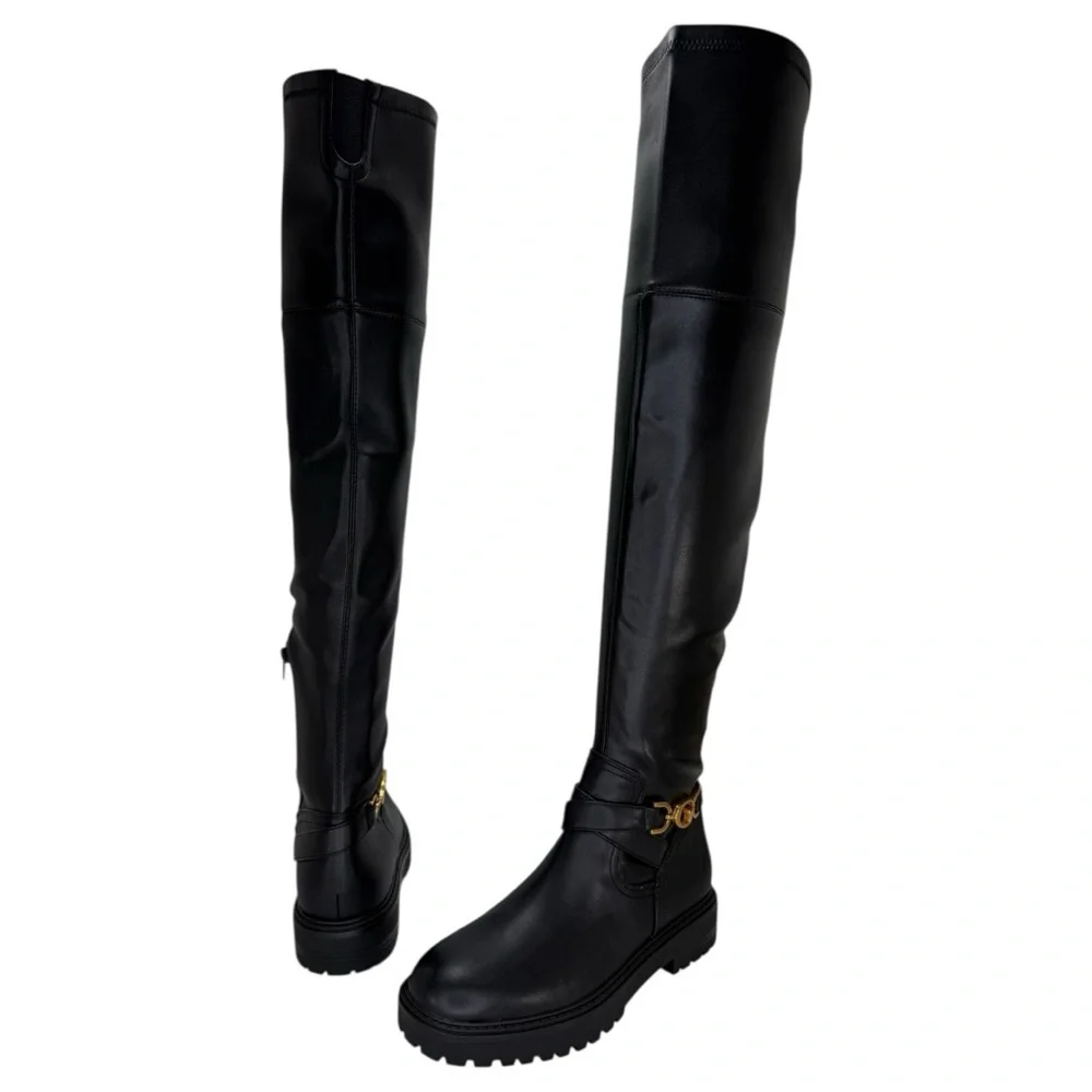 Guess Jellio Black Faux Leather OTK Womens Boots Size 5M